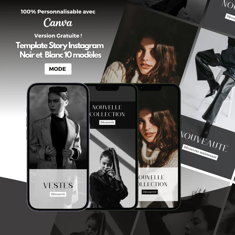 Templates PLR Instagram Story  Mode Noir et Blanc (10 Modèles à Revendre) - Captivateur