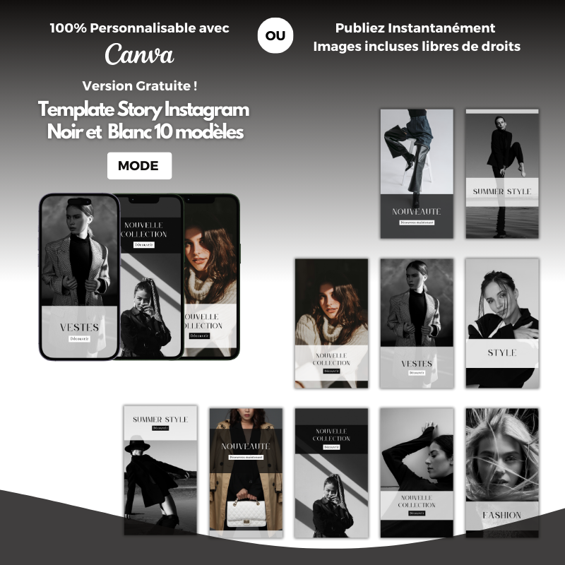 Templates PLR Instagram Story  Mode Noir et Blanc (10 Modèles à Revendre) - Captivateur