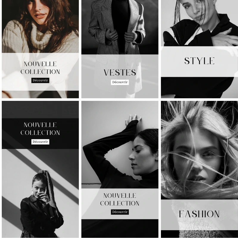Templates PLR Instagram Story  Mode Noir et Blanc (10 Modèles à Revendre) - Captivateur