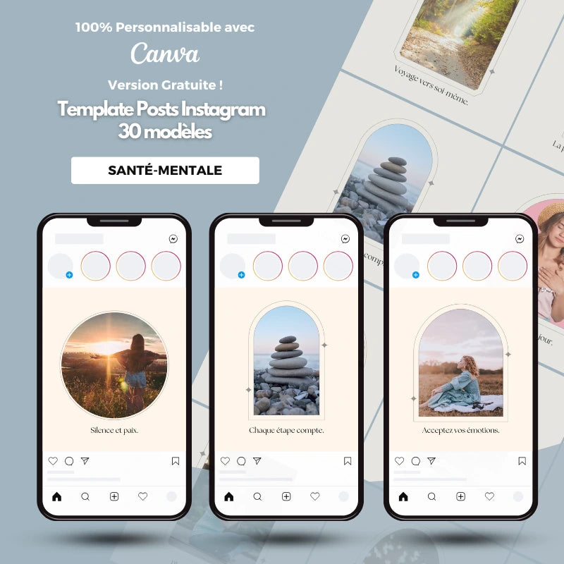 Templates PLR Posts Instagram Santé Mentale (30 Posts à Revendre) - Captivateur