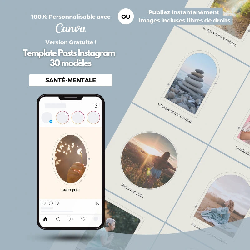 Templates PLR Posts Instagram Santé Mentale (30 Posts à Revendre) - Captivateur