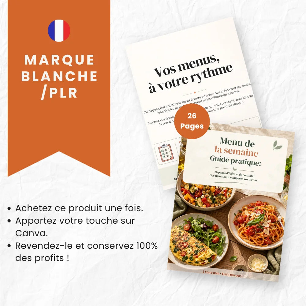 Menu de la semaine guide PLR marque blanche revente sous votre marque