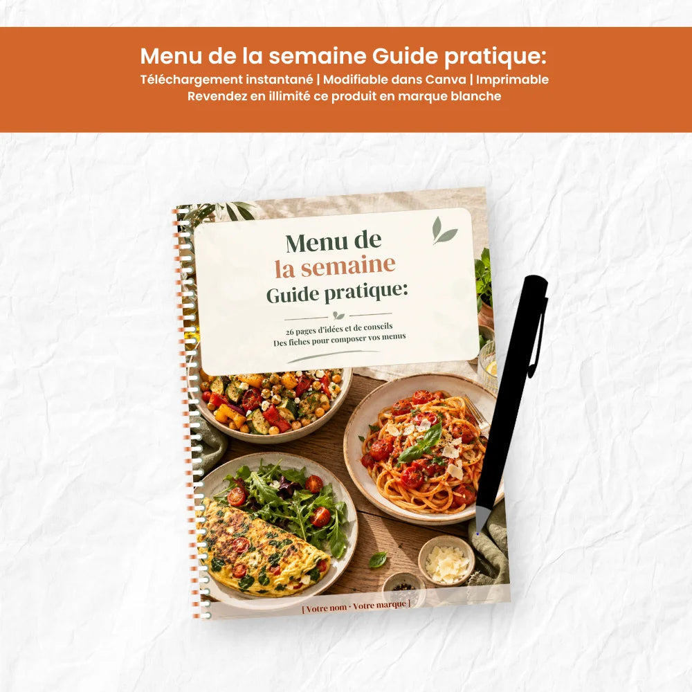 Menu de la semaine guide ebook modifiable Canva mockup carnet